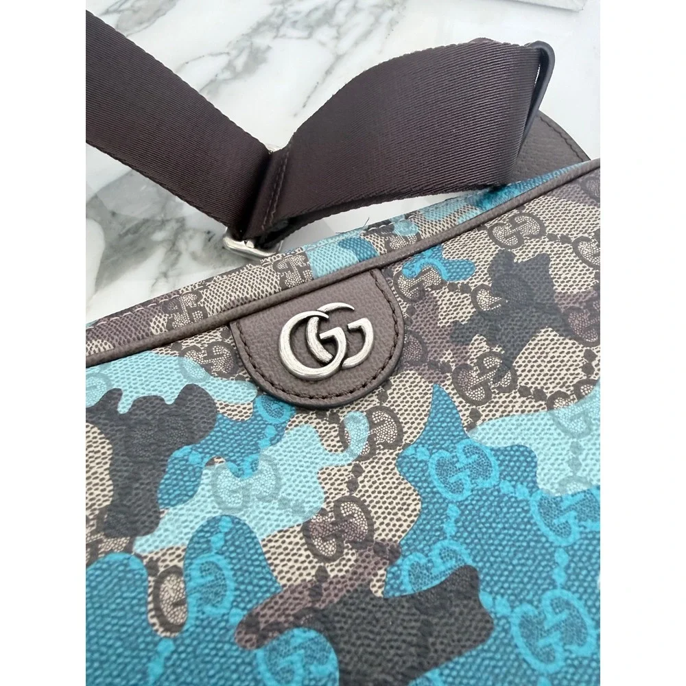 Gucci GG Marbled Pop Camo Crossbody Bag Blue Brown 839155 FAFHF 001